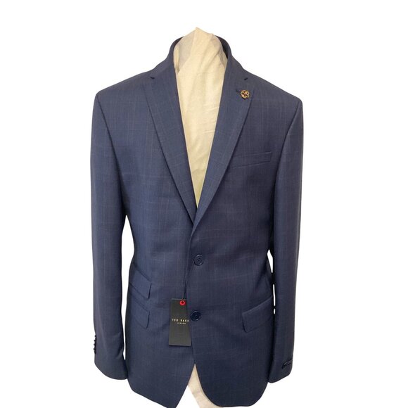 Ted Baker Navy Plaid Slim Fit Blazer Men's Size 38R - Picture 1 of 6
